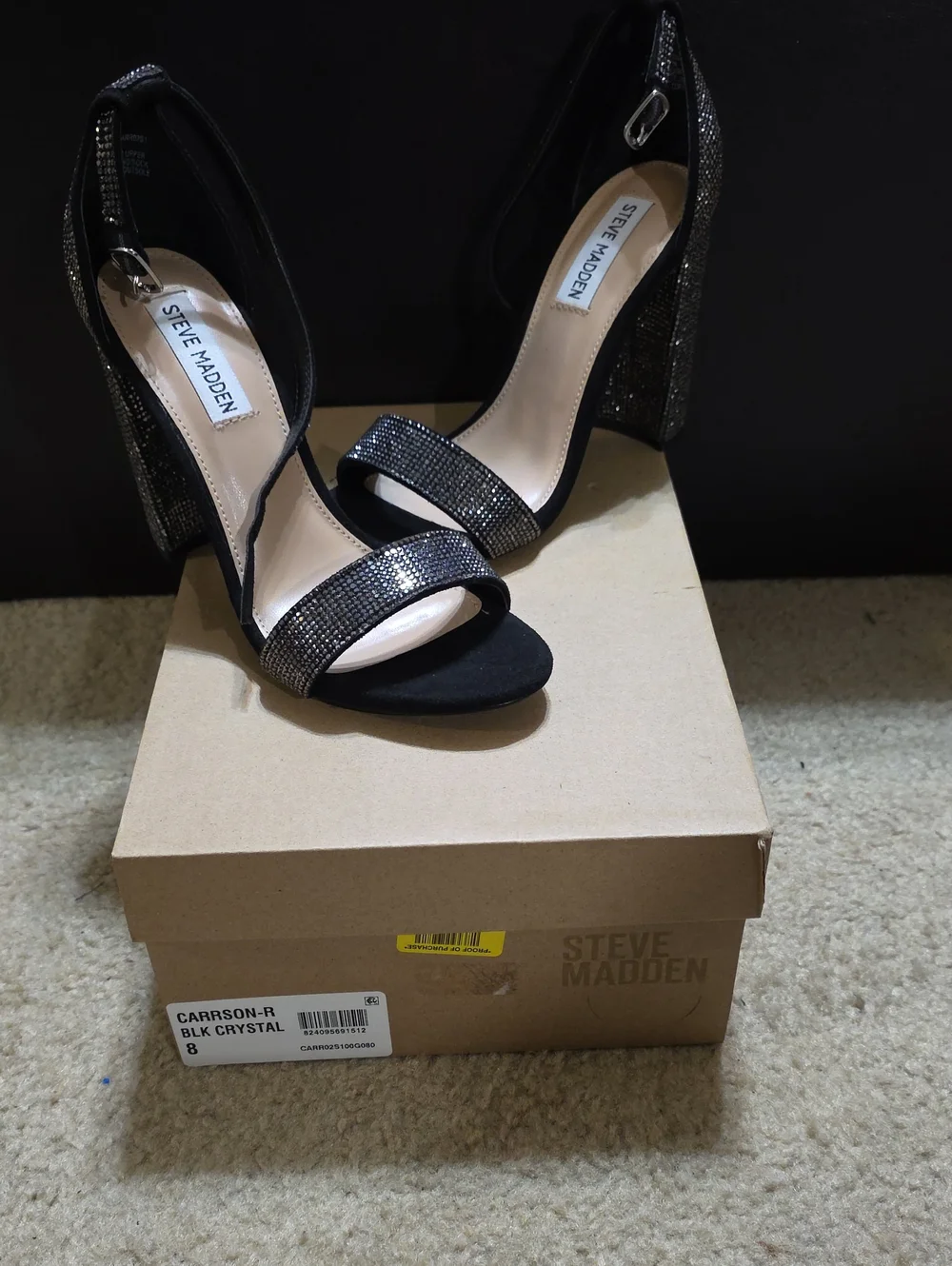 Steve Madden Black Crystal Block Heel Sandals